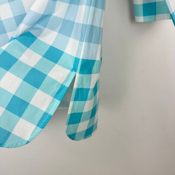 Ming Wang Gingham Ruffle Collar Top Blouse Relaxed Cotton Blue Popover XXS NWT - Picture 6 of 12